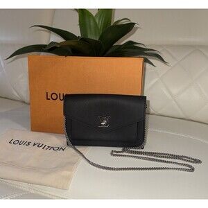 Louis Vuitton Mylockme Black Shoulder Bag Chain Strap Logo Turn Lock Women's